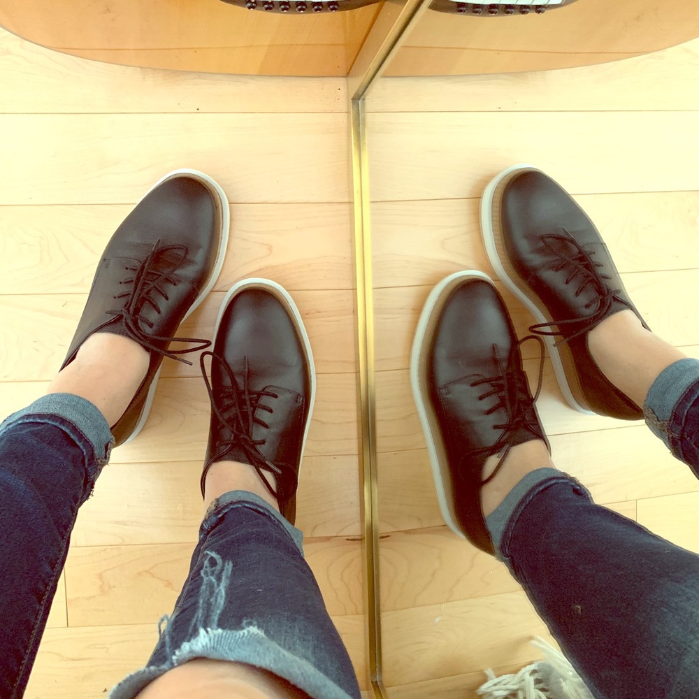 Black leather platform oxfords